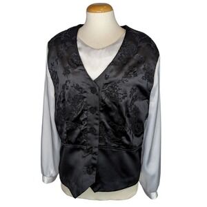 Vintage G.W. Division of Graff Satin Vest Womens Embroidered Blouse Goth Size 18